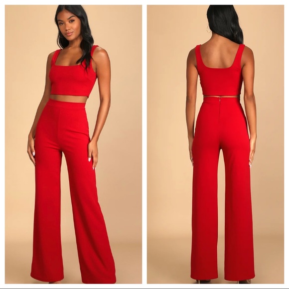 Lulus Pants - Lulu’s Only Tonight Red Two Piece Set